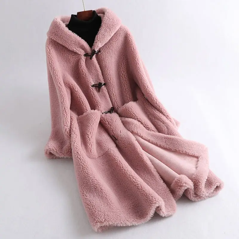 Women Fur Jackets 2022 New Fashion Warm Thick Winter Lamb Fur Coats Female Hooded Overcoats Real Shearing Sheep Fur Coats A175