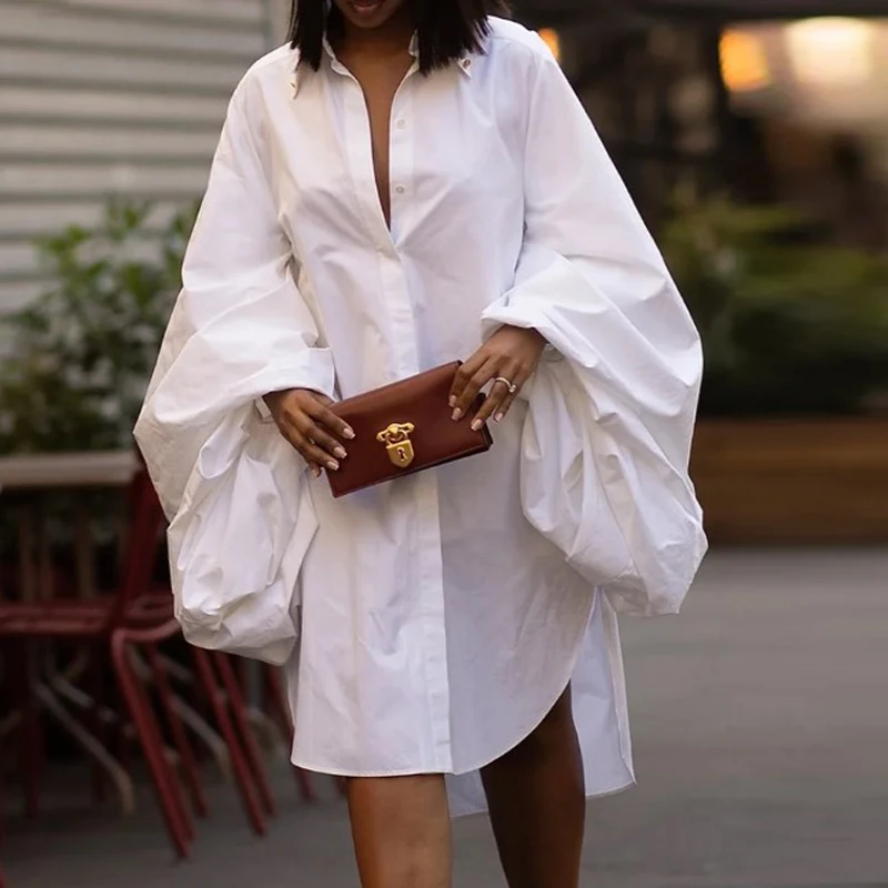 

Women White Dresses 2023 Spring Summer Lapel Fashion Tops Streetwear Loose Casual Elegant Plus Size Ladies Shirts Mini Skirts