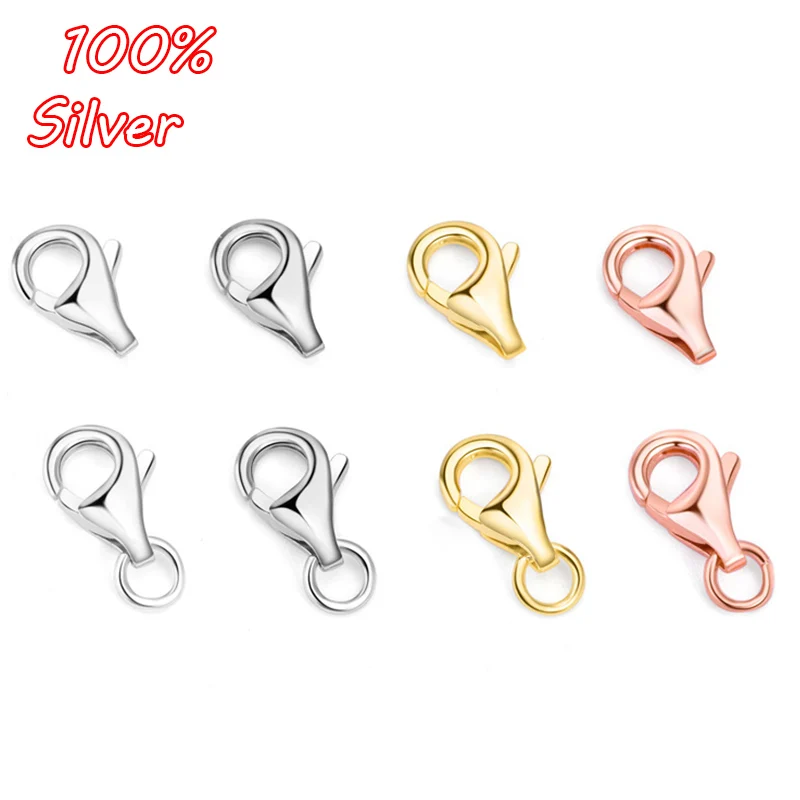 

2pcs 8mm Real 925 Sterling Silver Lobster Buckle DIY Accessories Necklace Bracelet Buckle Spring Buckle Jewelry Making Supplies