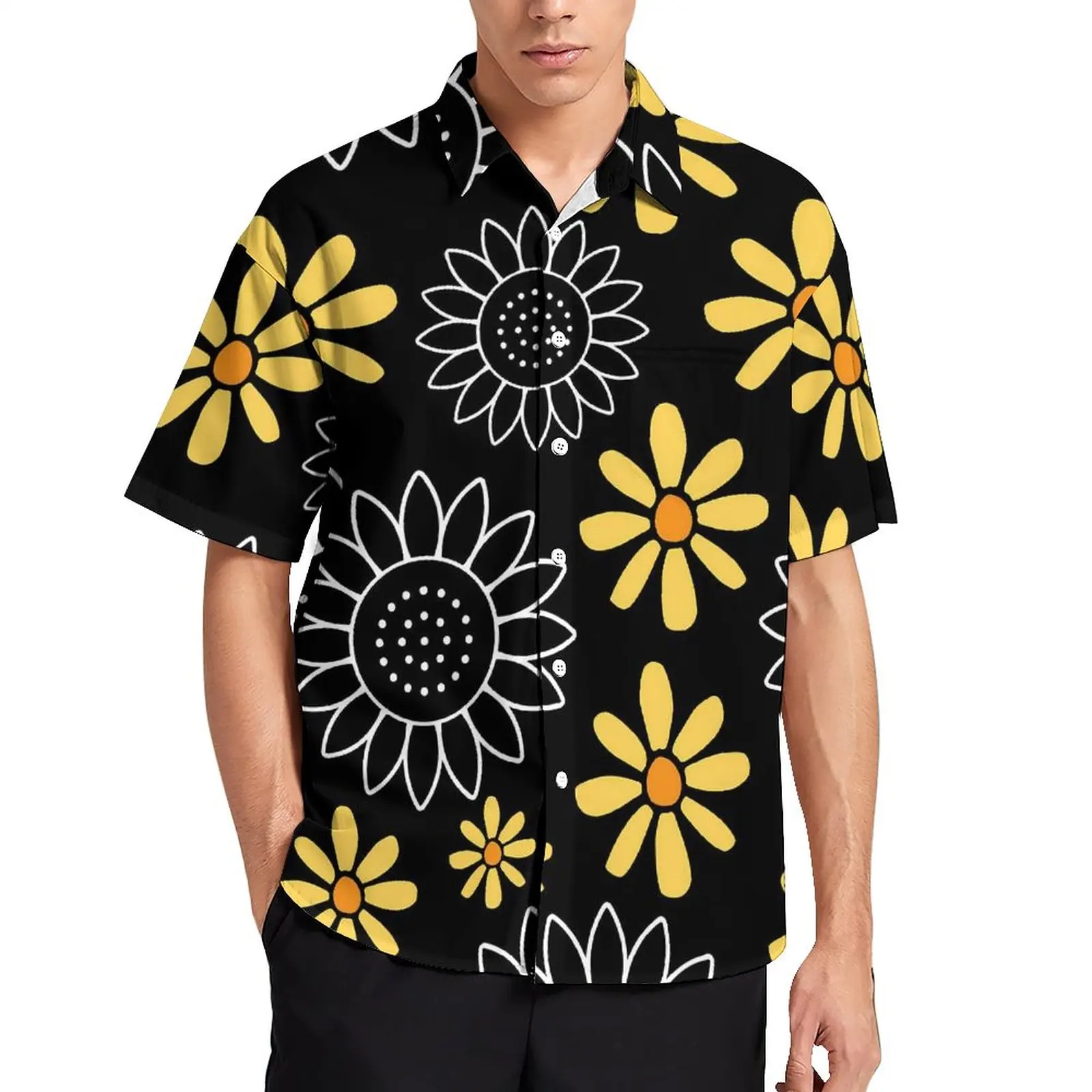 

Sunflower Pattern Casual Shirt Cute Flower Vacation Loose Shirt Hawaiian Fashion Blouses Short Sleeve Pattern Oversized Clothing