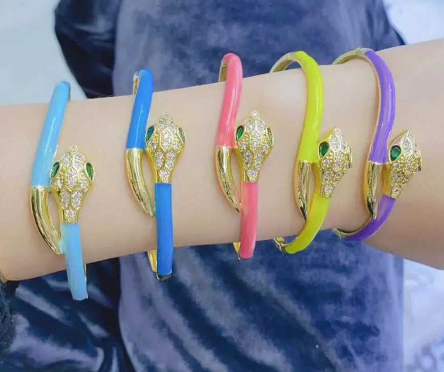 

1 шт. змея эмаль CZ Кристалл Золото Браслеты Открытый браслет для женщин хип-хоп модные браслеты оптом dsf4