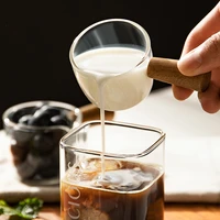 1 pc mini glass milk cup for cappuccinatore small glass coffee creamer jug with wood handle kitchen accessories