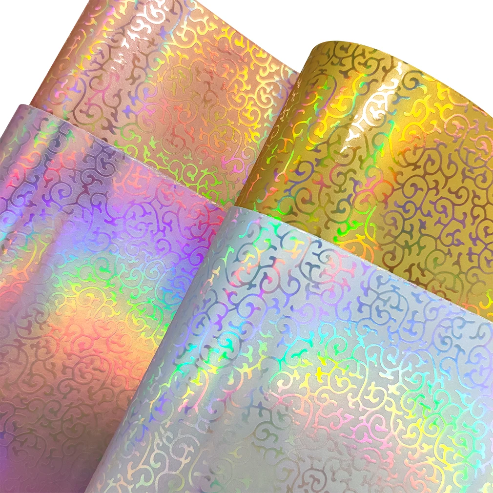 

XHT Special Pattern Holographic Metallic Laser Mirror Embossed Faux Leather Fabric Sheet for Making Shoe/Bag/Clothing 30*135CM