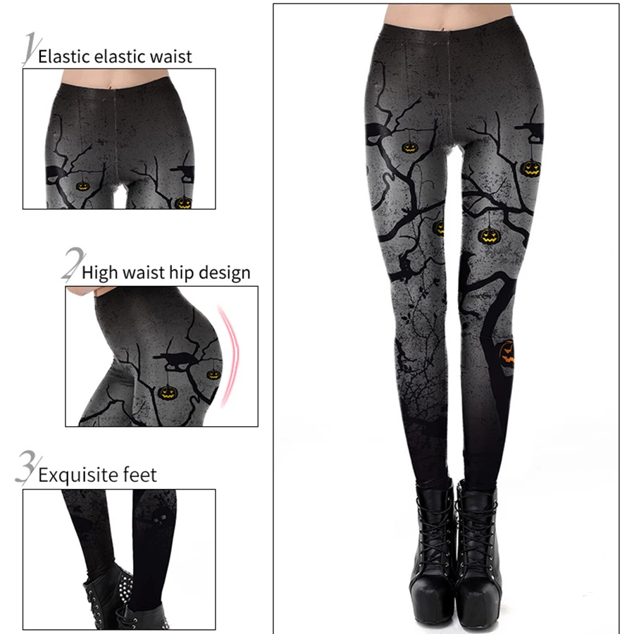 Halloween Costume Pumpkin Head Skull Print Sexy Sport Leggings for Women Stretch Tights Fashion Pantalones Fitness Leggins Mujer
