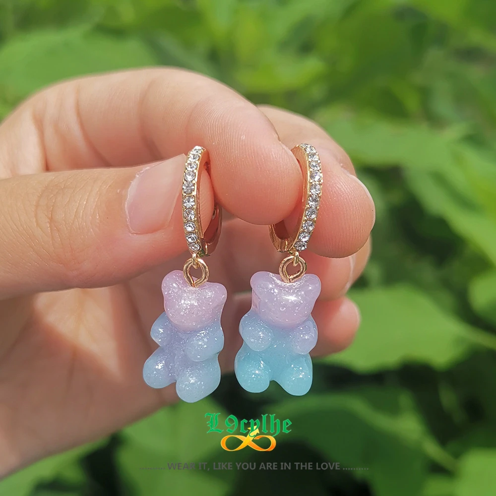 

Модные полимерные серьги-кольца в виде милых медведей для женщин и девушек, серьги с мультяшными животными и мишками Тедди, креативные вися...