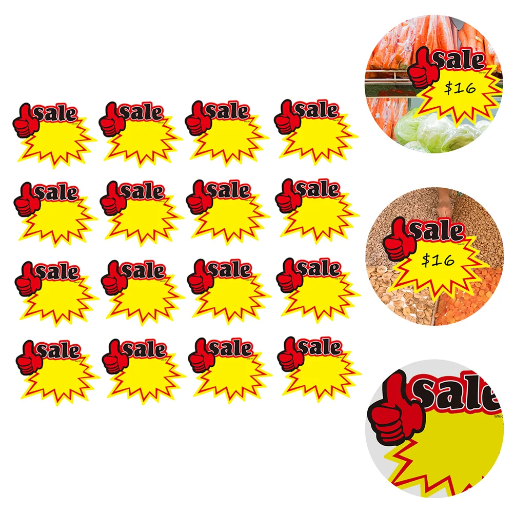 

50 Pcs Burst Paper Signs Assorted Display Tags Neon Advertising Stickers Gold Stars Retail