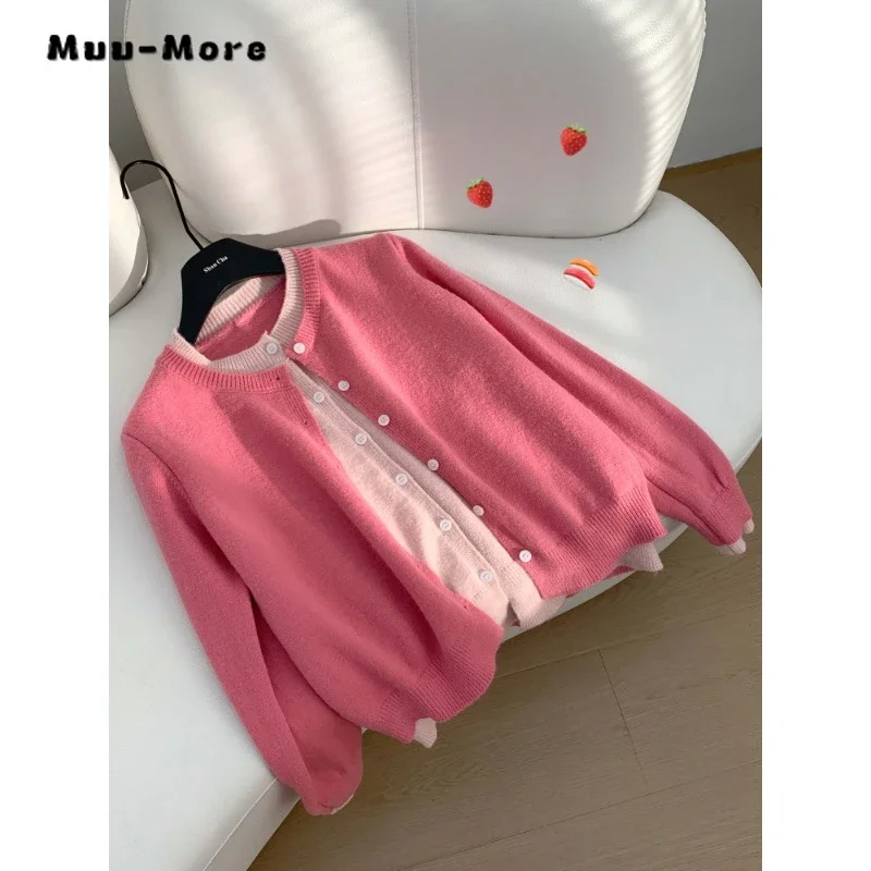 Повседневные красивые вязаные кардиганы с круглым вырезом и длинными рукавами