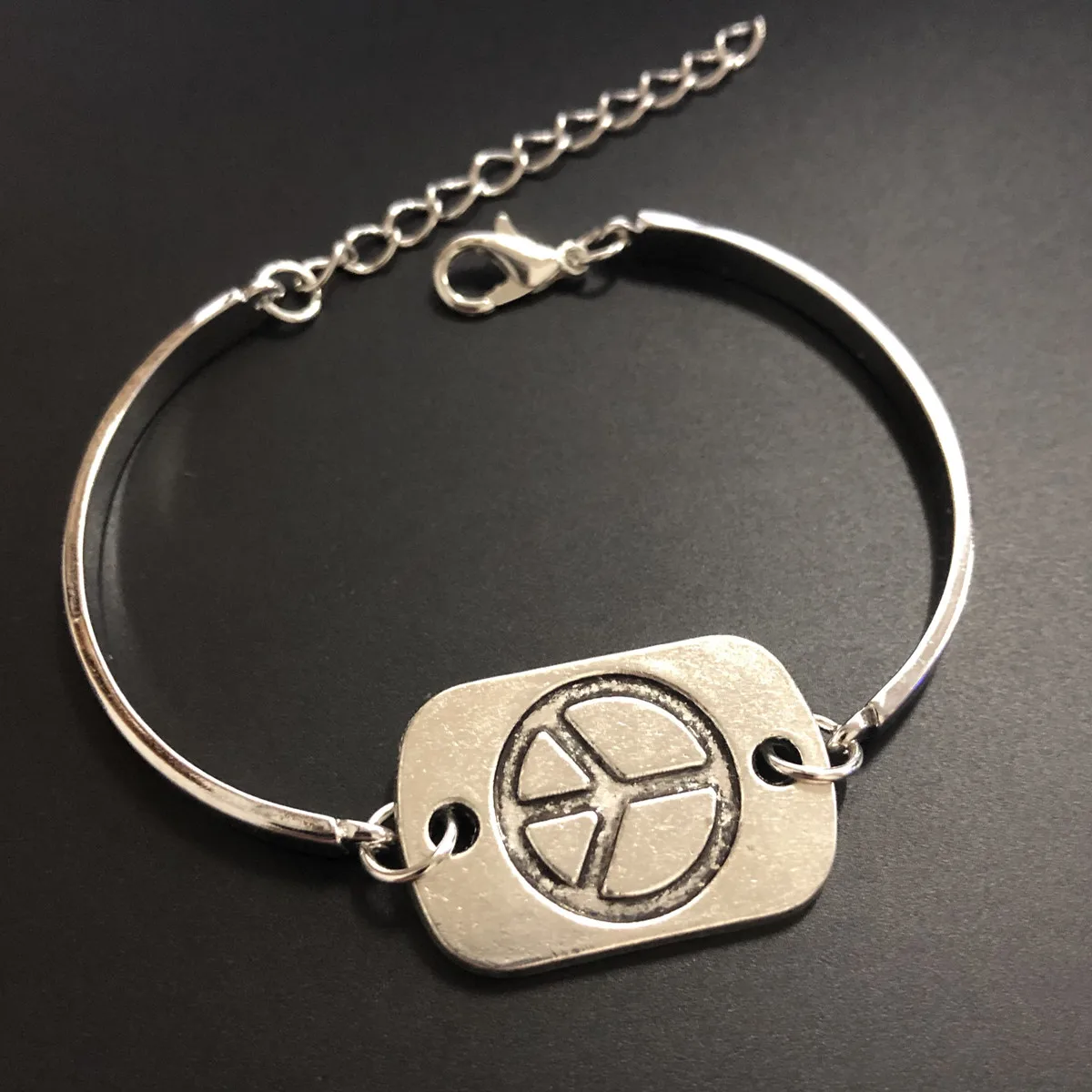 

Vintage Airplane Bracelet Resin and Wood Peace Symbol Pilot Bracelet