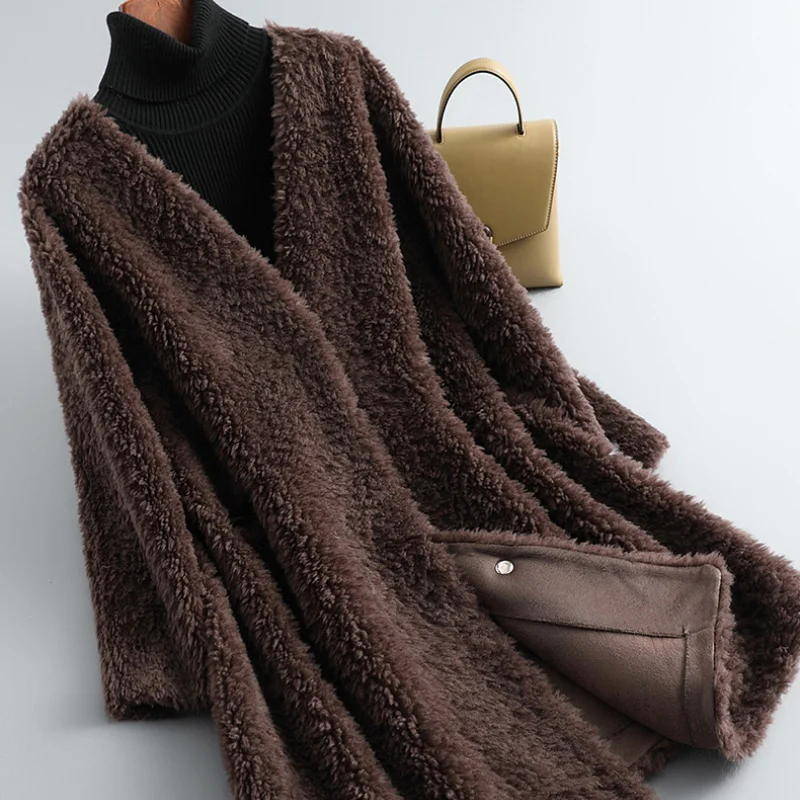 

Sheep 2023 Shearing Jacket Winter Female Mid-length Fur Jacket Warm Real Wool Fur Jacket Women Top Solid Overcoat Abrigos Mujer