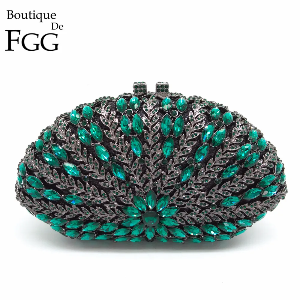 Boutique De FGG Emerald Green Evening Bags and Clutches for Women Formal Party Crystal Clutch Bags Bridal Rhinestone Handbags