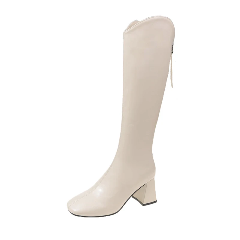 

Women's High Boots Knee Chic and Elegant Woman Shoes Black Winter Low Heels Long Promotion Pole Dance Trend 2023 Leather Rubber