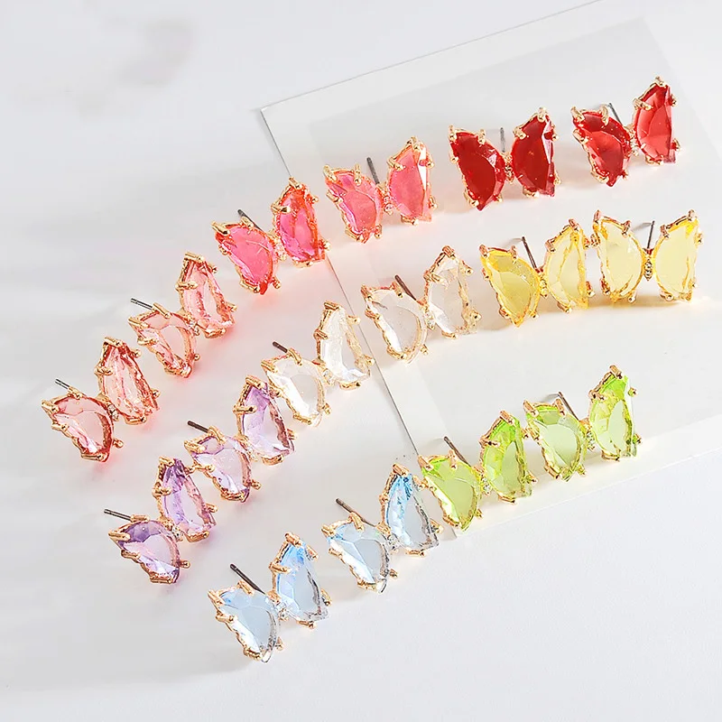 

2023 Fashion Summer Crystal Zircon Butterfly Stud Earrings for Feminine Temperament Simple Colorful Earrings Jewelry Party Gift