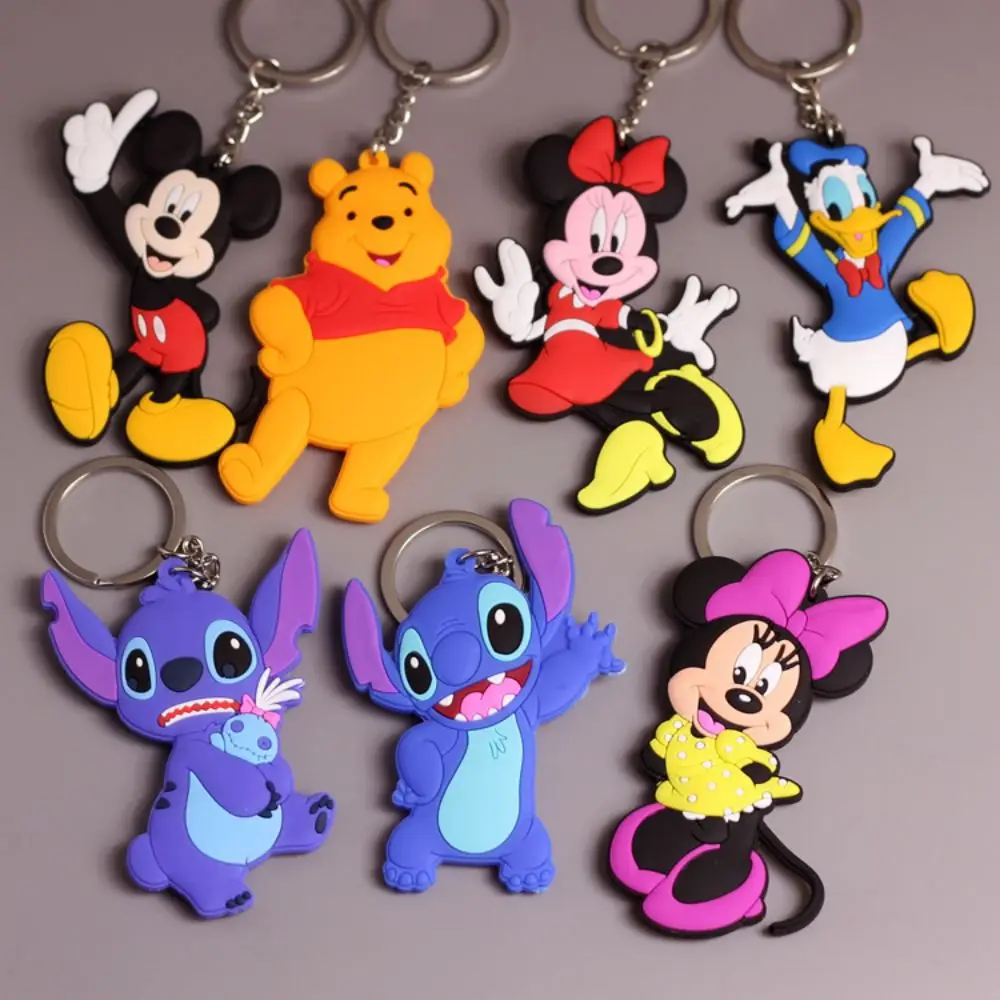 

Disney Stitch Mickey Mouse Minnie Keychain Donald Duck Winnie The Pooh Unisex Cute PVC Alloy Keyring Bag Ornament Small Gifts