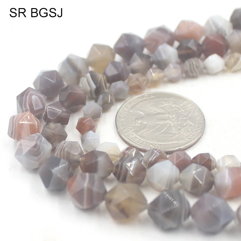 

6mm 8mm 10mm Faceted Round Polygonal Botswana Agat Onyx Natural Stone Jewelry Making Gems Beads Strand 15"