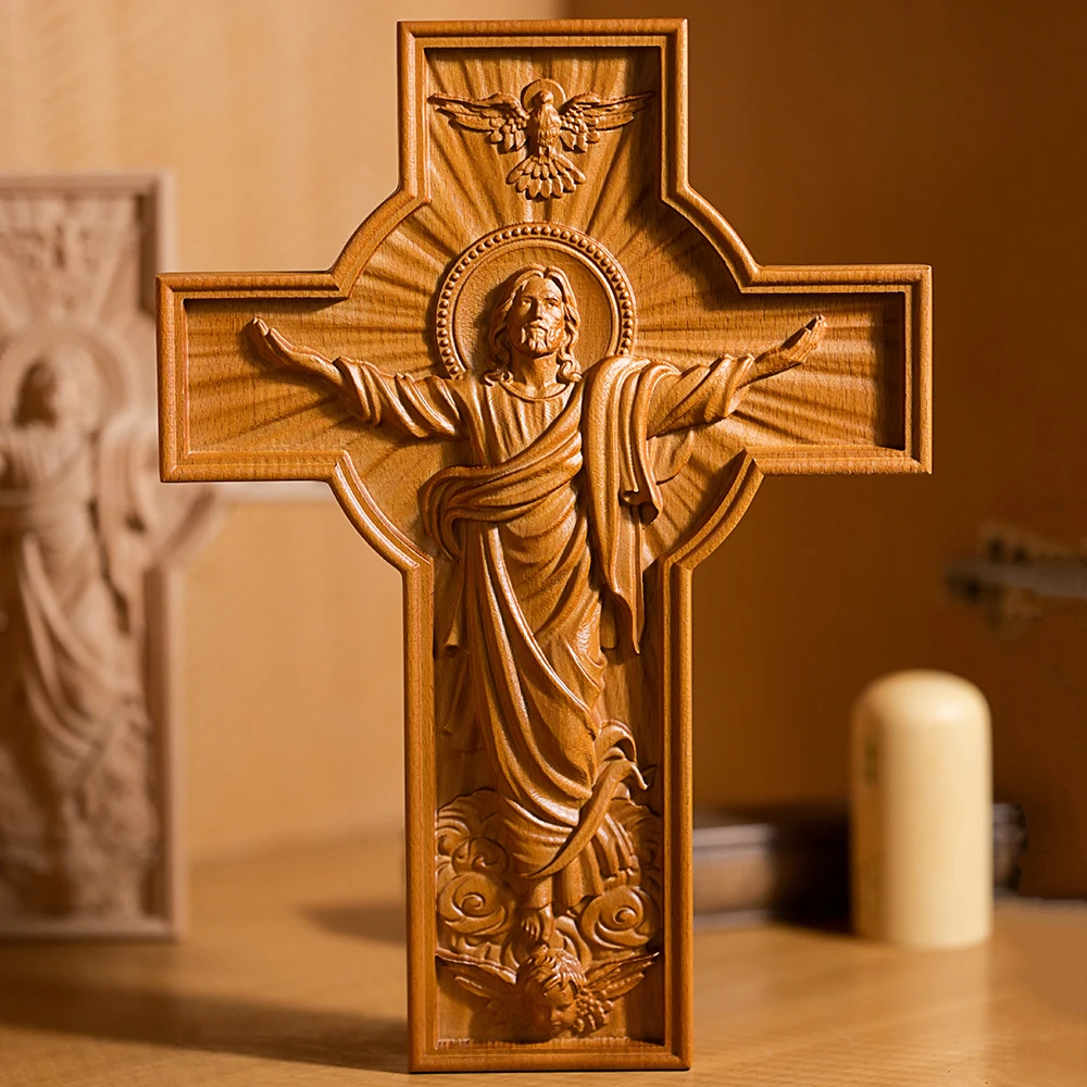 

Jesus Ascension Wooden Cross Wood Carving Carving Religious Wall Decoration Christian Church Decoration Baptism Gift