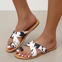 ladies roman slippers leopard print cross strap shoes fashion causal outdoor flat flip flops 2022 summer indoor sandals slides