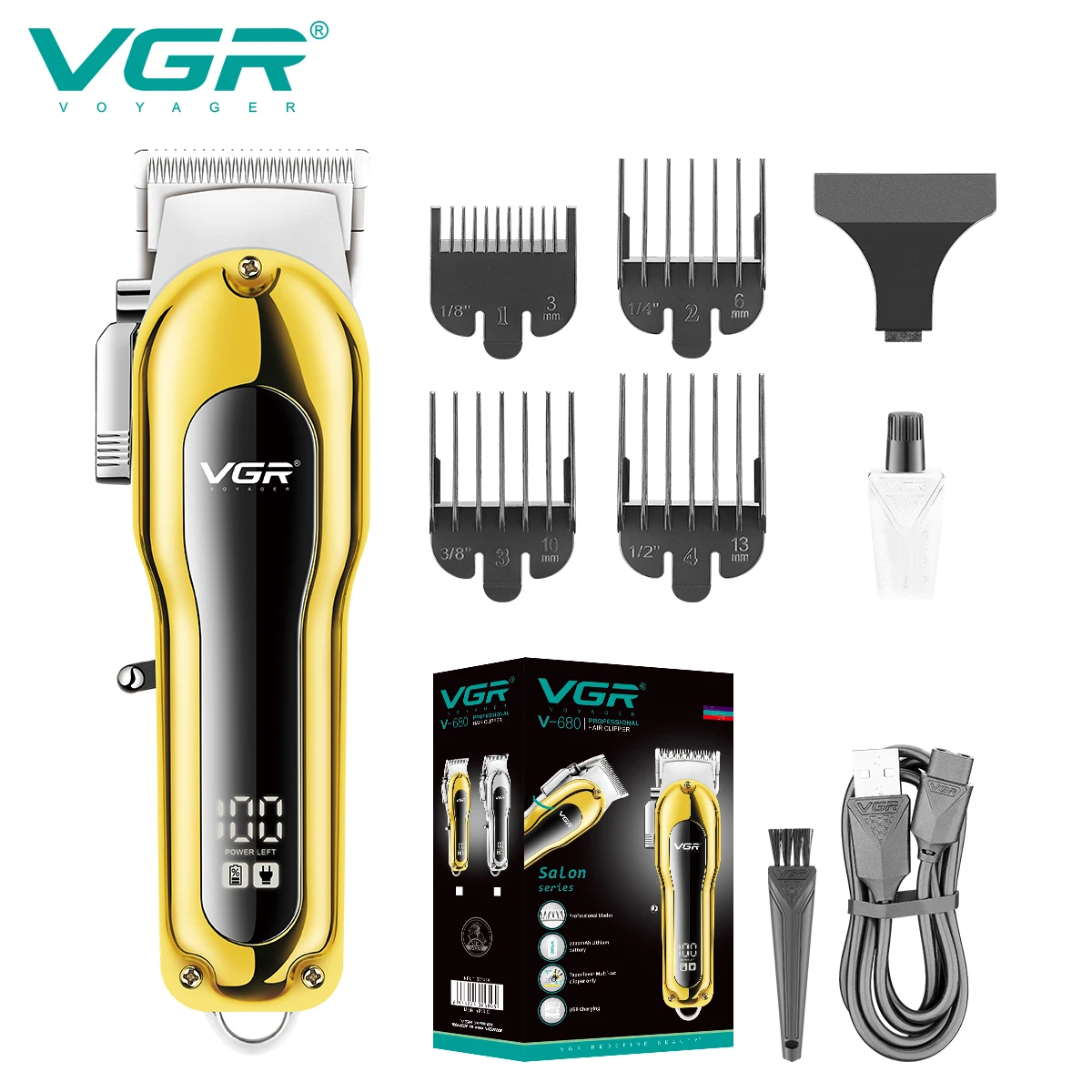 VGR Hair Clipper Professional Hair Cutting Machine Rechargeable Hair Trimmer Adjustable Barber Cordless Digital Display V-680