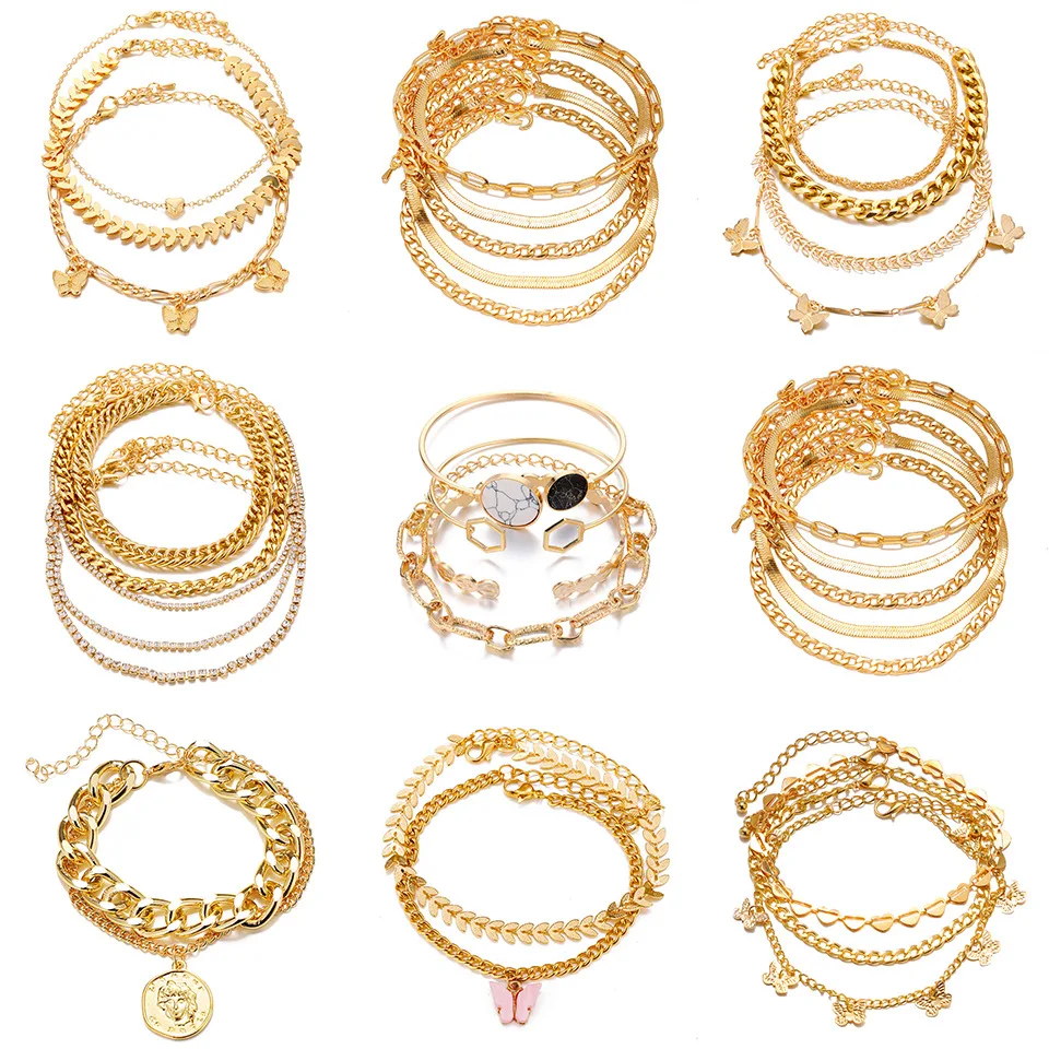 

3/4/5pc Vintage Simple Link Chain Gold Metal Anklets For Women Girls Bohemian Leg Ankle Anklet Bracelet Beach Jewelry