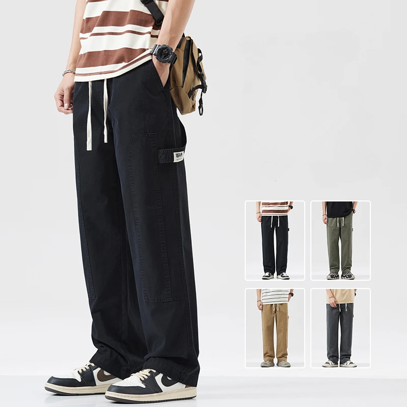 Свободные широкие повседневные мужские брюки тянущиеся прямые с текстурой на