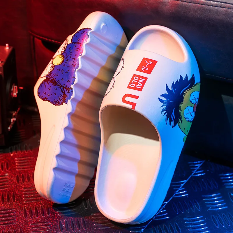 Summer Women Man Slippers Sandals Holiday Beach Slides Female Leisure Home Bath Bathroom Shoes Cartoon Print Platform Slippers
