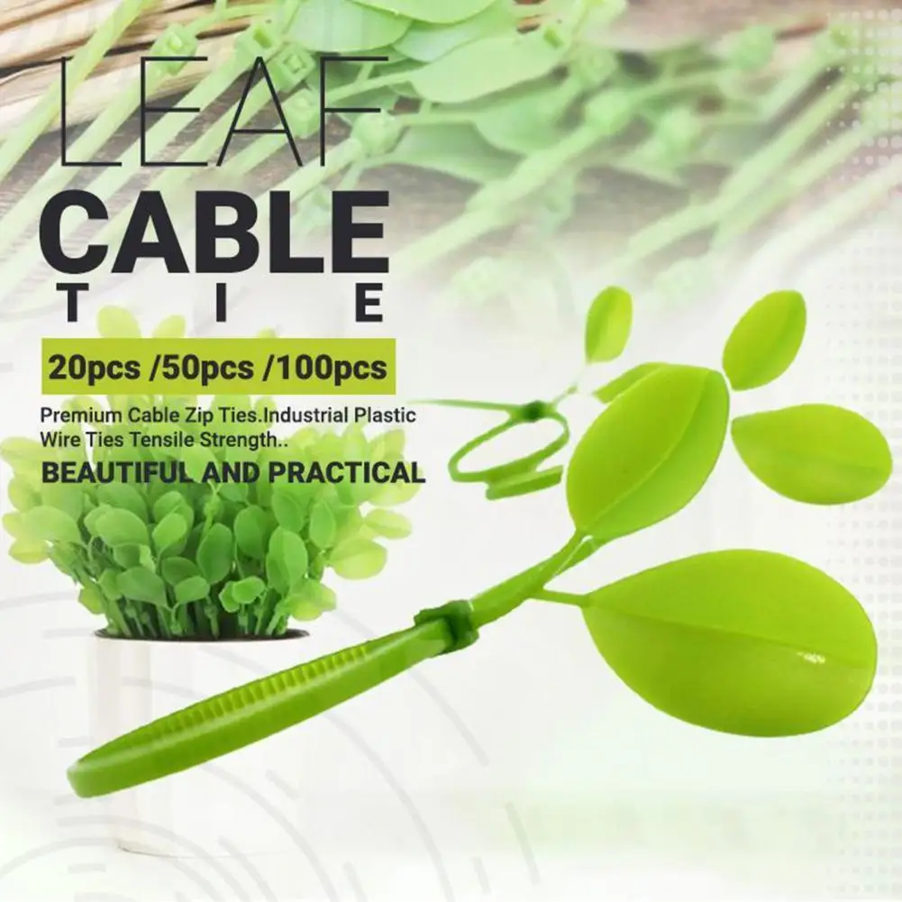 

100Pcs/Set Vivid Leaf Shape Cable Tie Stable Anti-slip Plastic Cable Tie Wrap for Garden