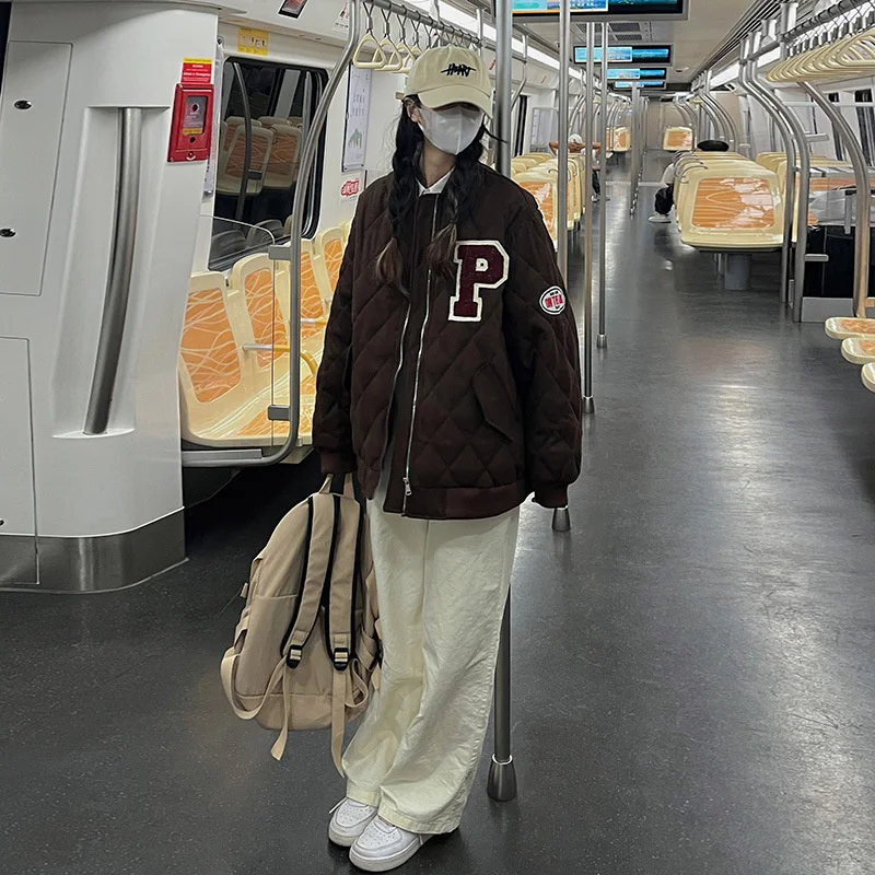 Baseball padded for women in 2022 winter new loose college style down for women's casual