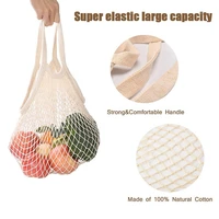 portable grocery bags for fruit vegetable bag reusable cotton mesh string organizer handbag short handle net shopping bags tote
