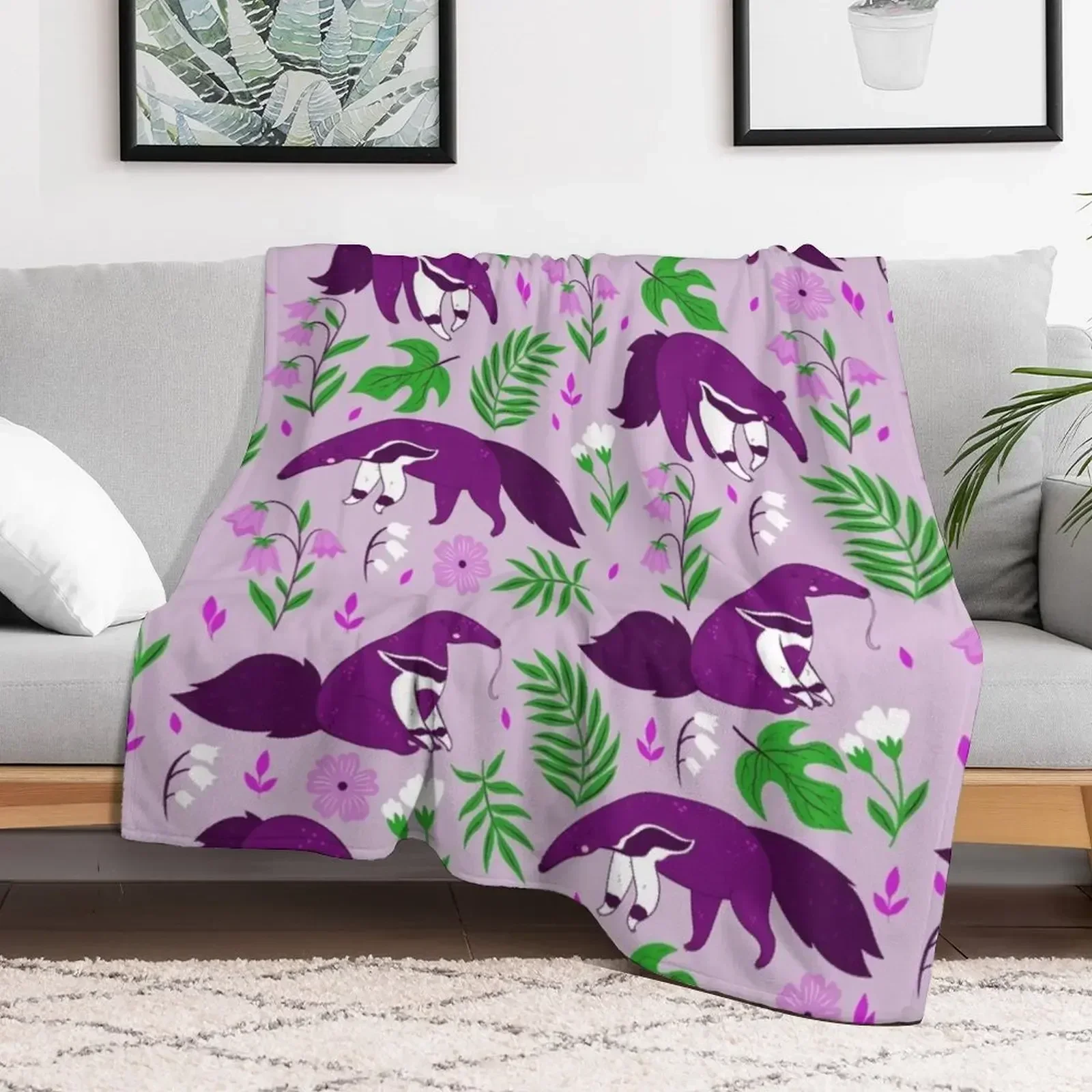 Милое одеяло anteater фиолетового цвета с цветочным принтом тяжелые плюшевые одеяла