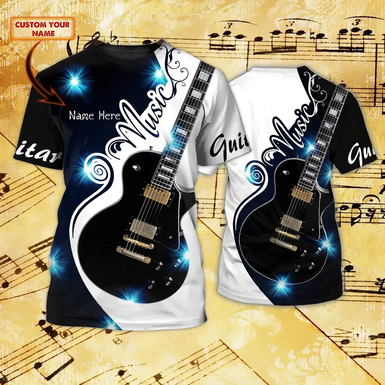 Летняя мужская футболка с персонализированным именем гитары 3D печатная Футболка