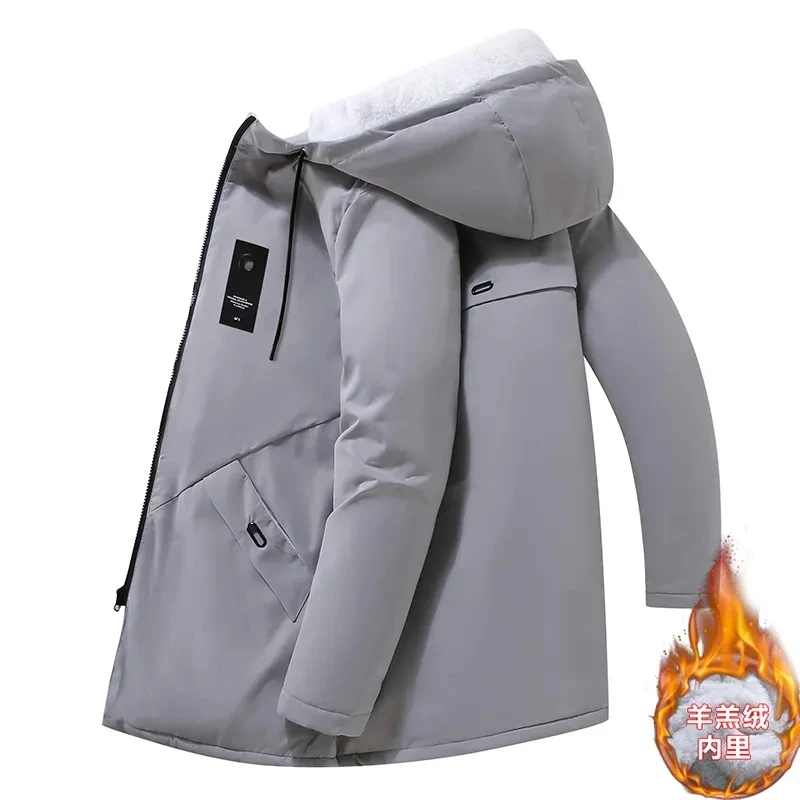 Upgrade New Men Solid Parkas Winter Casual Padded Jacket Hooded Down Thick Coats Waterproof Medium and Long Size Windbreaker