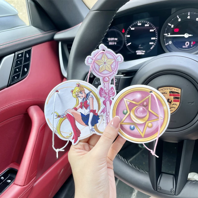 

Anime Sailor Moon Aromatherapy Cartoon Car Air Freshener Pendant Auto Rearview Mirror Ornaments Kawaii Car Accessories Gift Toy