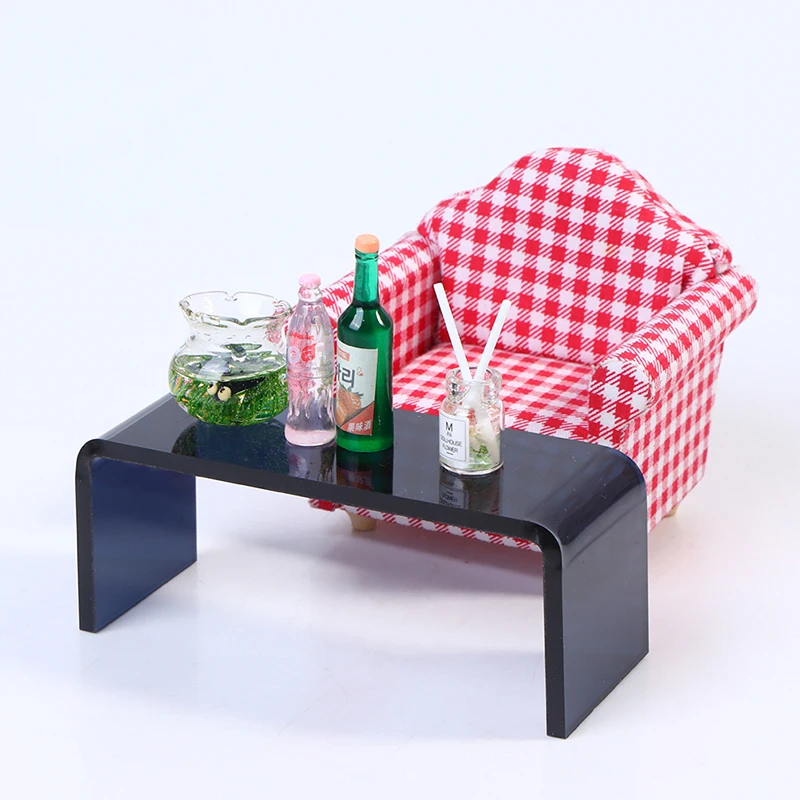

1PC Miniature Dollhouse Mini Acrylic Black Transparent Table Model Furniture Teatable For KID Children Play House Toys 1/12