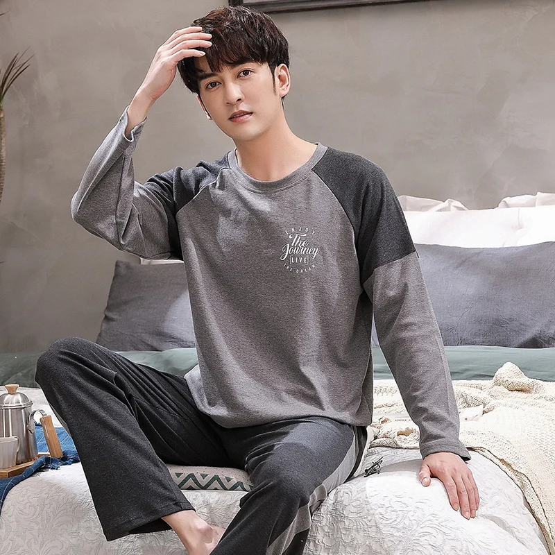 2022 Autumn 100% Cotton Long Sleeve Pajama Sets for Men Korean Loose Sleepwear Suit Pyjama Male Loungewear Homewear Home Clothes