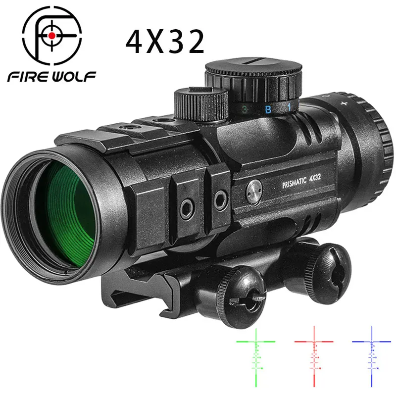 FIRE WOLF 4X32 Hunting Optical Sight Tactical Rifle Scope Green Red Dot Light Rifle Tips Cross Spotting Scope for Rifle Hunting