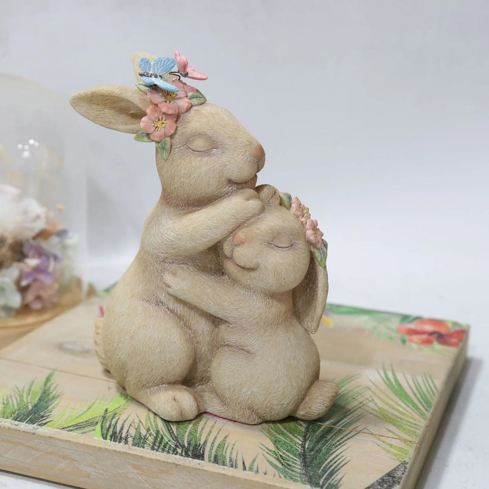 

Полимерный кролик, пасхальное украшение для дома, милый кролик, цветок, фигурки, миниатюрное настольное украшение