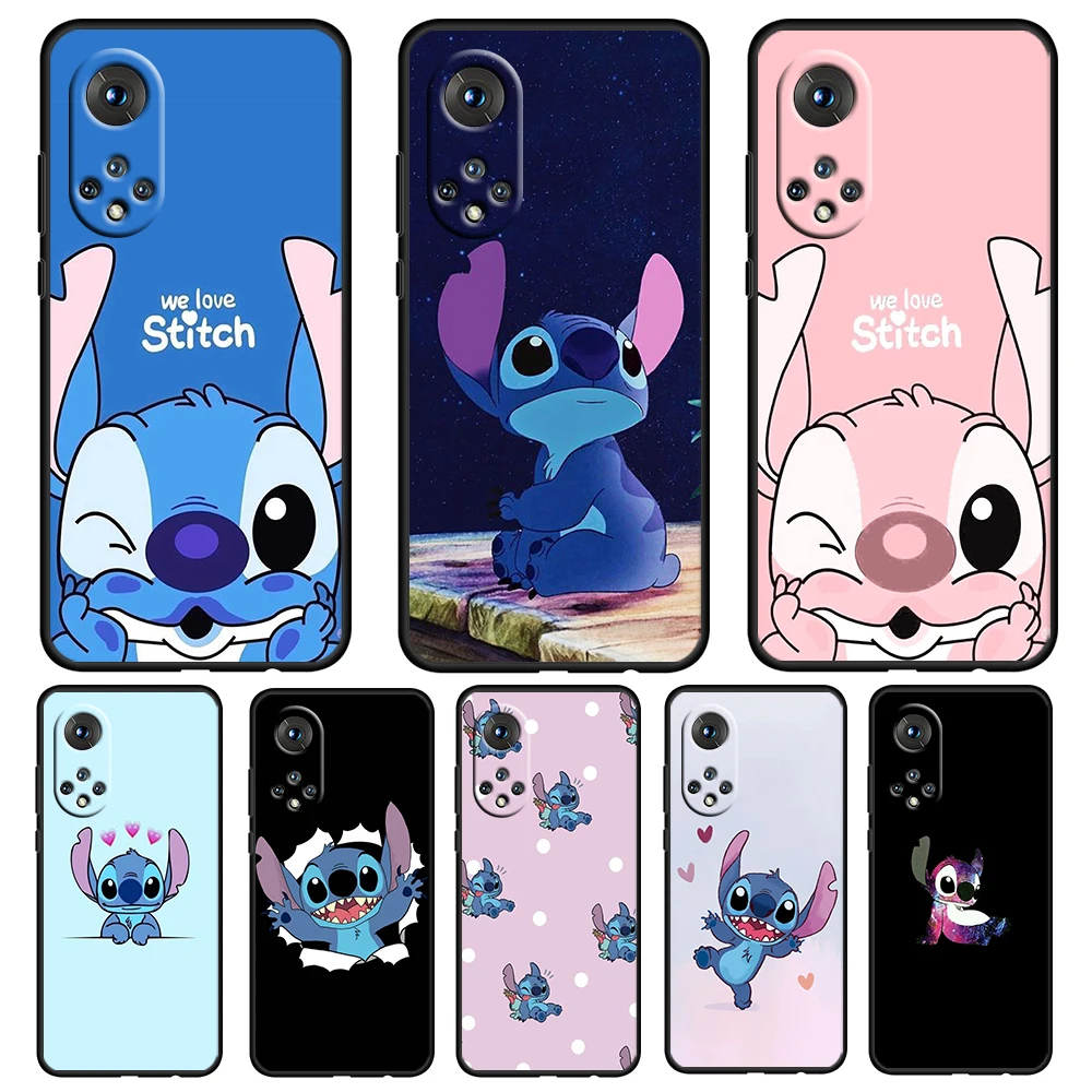 

Disney Cute Lilo Stitch Black Phone Case For Honor 70 60 SE 50 X8 X7 X30 X20 20 10 10X 10i 9C 9A 9X 8A 8X Pro Lite Soft Cover
