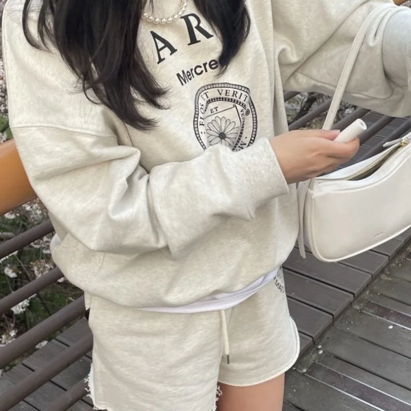 

Korea MARDI Spring New Women Sweatshirt Women's Retro Disk Flower Print Alphabet Pure Cotton Pullover Sweater Long Sleeve Hoodie