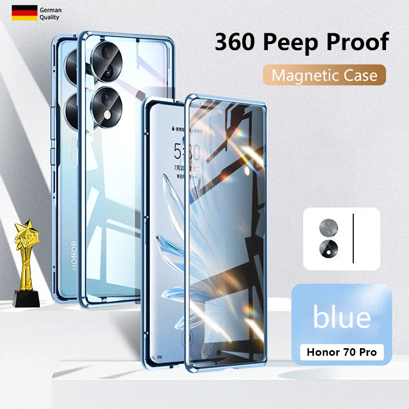 

360 Anti Peeping Privacy Magnetic Metal Double Sided Glass Shell For Huawei Honor 70 Pro 50 SE 80 Nova 9 10 Lens Protection Case