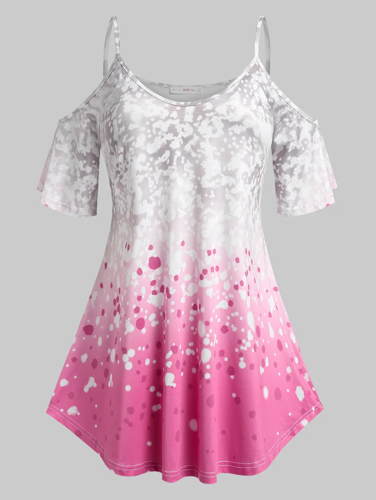 

ROSEGAL New T-Shirt Women's Cold Shoulder Tees 5XL Gradient Color,Rhinestone Flutter Sleeve Tunic Top Casual Blouse For Leggings