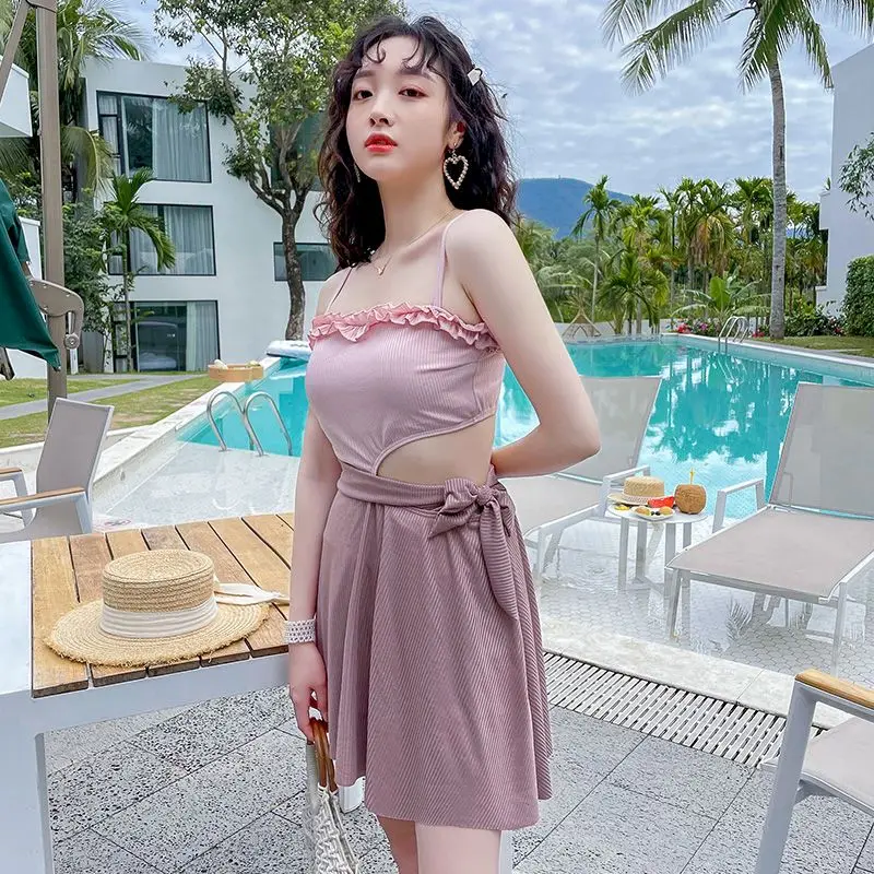 Женский слитный купальник искусственная кожа корейский женский сплошной