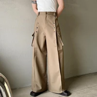 2022 mens casual wide leg trousers korean style new high waist metal piece pocket decoration fashionable pants plus size s xl