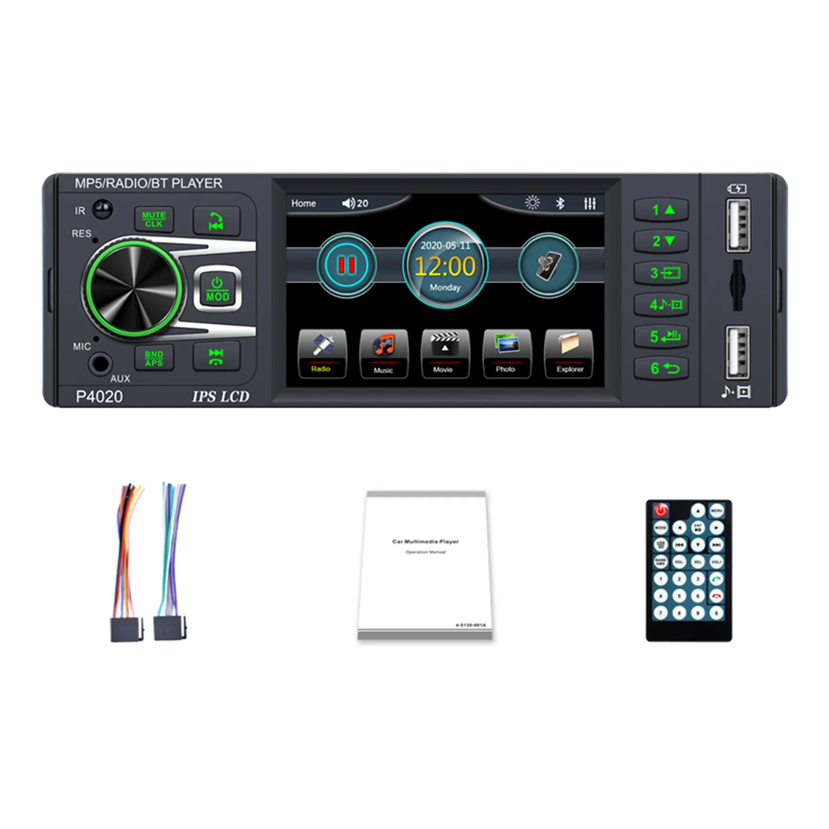 

Автомагнитола 1 DIN, мультимедийный видеоплеер, 1 DIN, стерео, Aux, TF, USB, с сенсорным IPS экраном, P4020