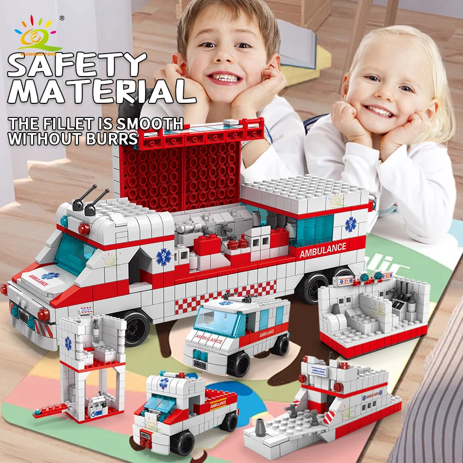 HUIQIBAO 1000 + шт. городская больница скорой помощи Building Block DIY эскорт автомобиль Rescuecar