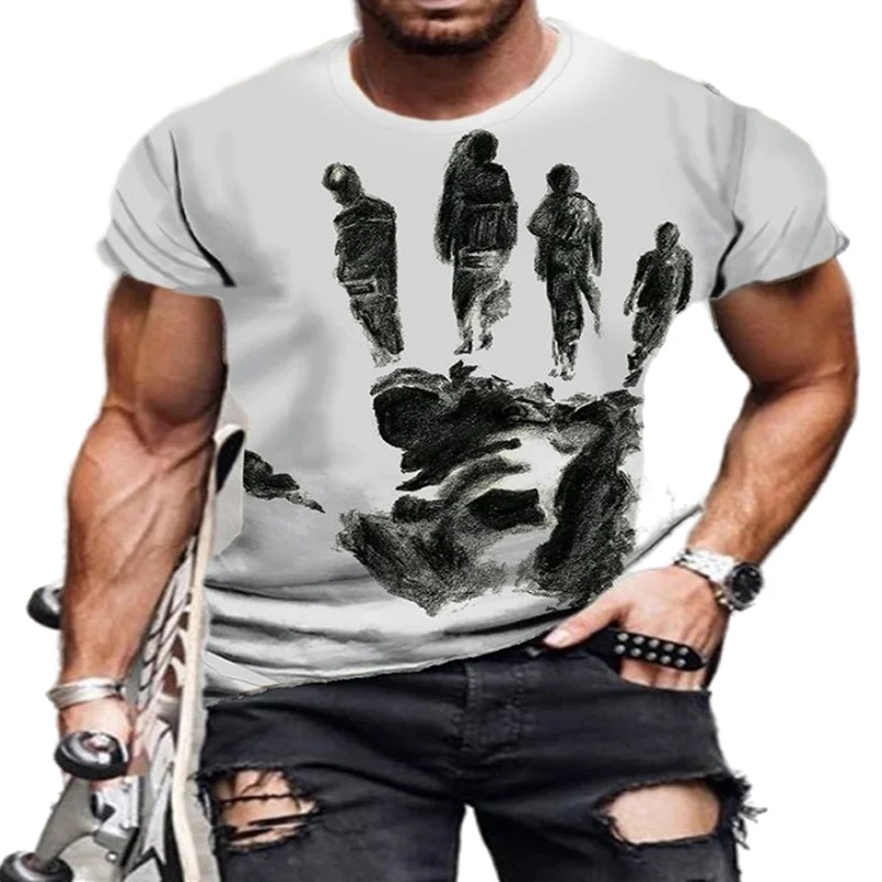 

2021 new men's 3D printed top T-shirt, slap pattern casual summer short-sleeved street Harajuku personalized clothing