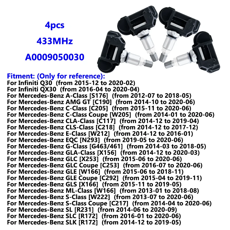 

1/2/4 шт. A0009050030 670002790 Датчик давления в шинах для Mercedes Benz A C E G S Class C205 C218 W205 W212 433 МГц TPMS 2012-2020 гг.