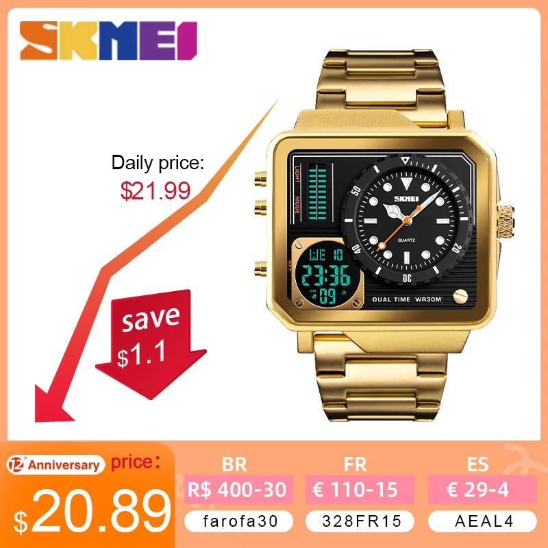 

SKMEI Men Digital Electronic Watch Stainless Steel Strap Watches Day Date Display Personality Alarm Watchs Relogio Masculino