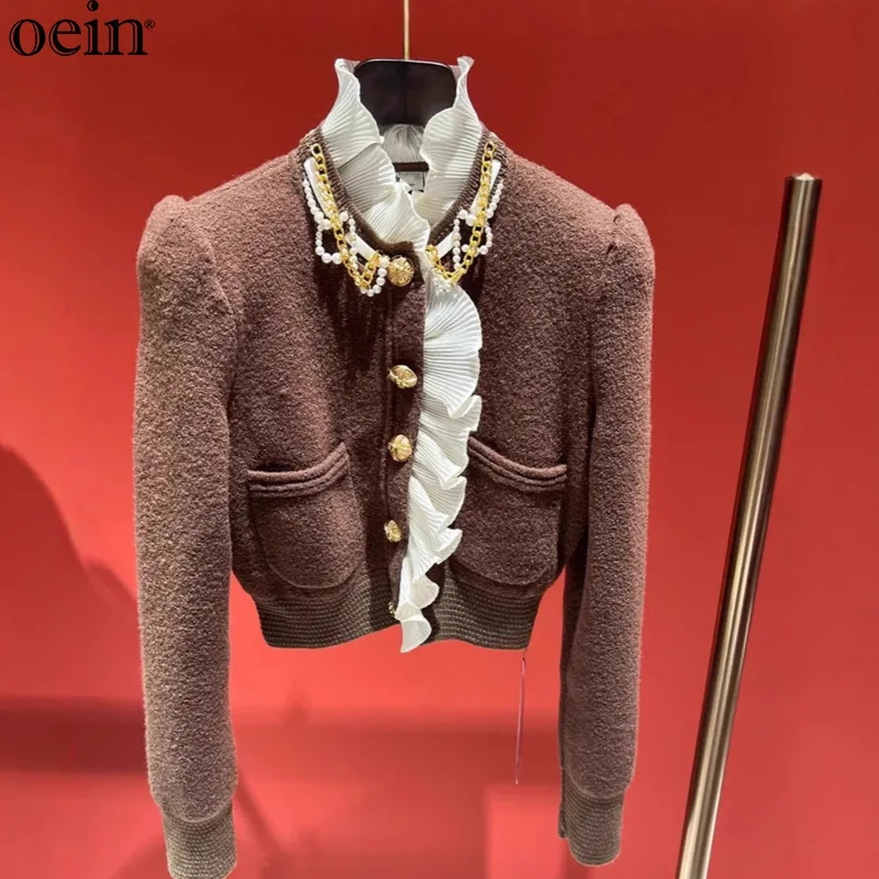 Lao Qian Feng He Ye Bian вязаный кардиган современный свитер цвета майя для ногтей с
