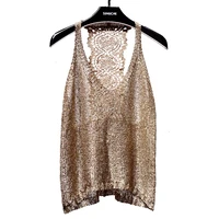 summer 2022 new sexy off the shoulder vest halter neck sequin top lace beautiful back knitted outer wear suspenders female