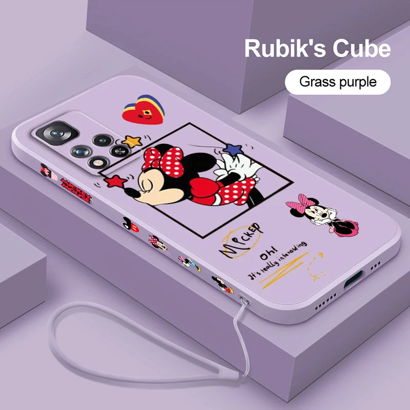 

Love Disney Mickey Minnie Liquid Left Rope Cover Phone Case For Xiaomi Redmi Note 12 11 11S 11T 10S 10 9S 9T 9 Pro Plus 5G