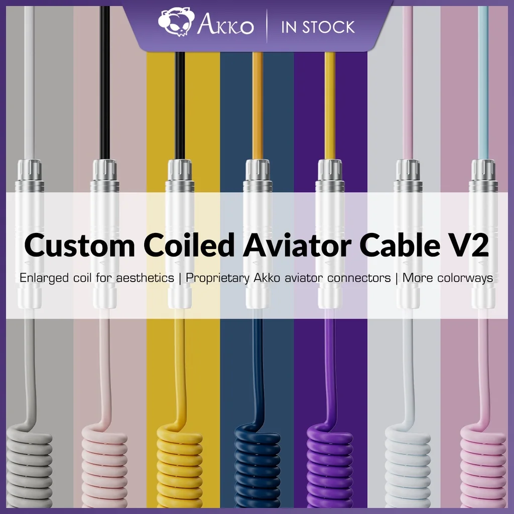 Akko Custom Coiled Avaitor Cable V2 Retractable USB Type-C Extension Cord, Coiling Spring Sprial Cable for Mechanical Keyboard